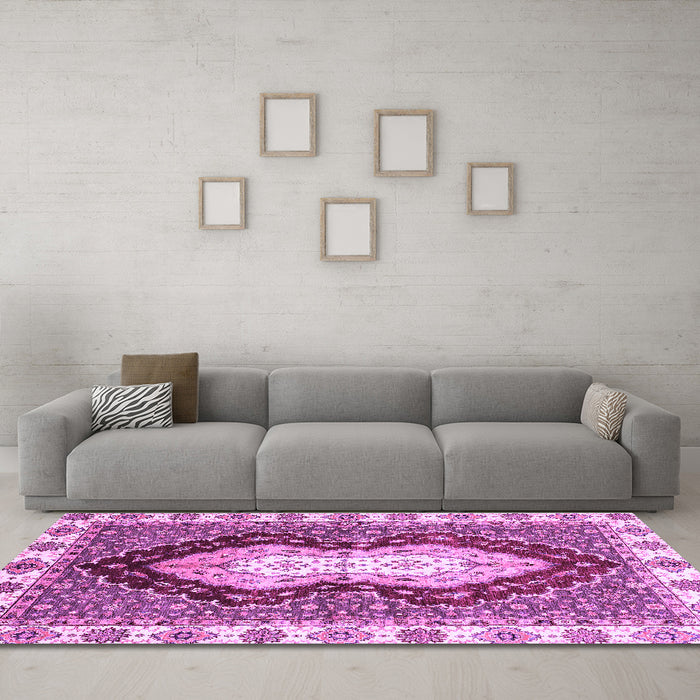 Machine Washable Abstract Purple Modern Area Rugs in a Living Room, wshabs3355pur