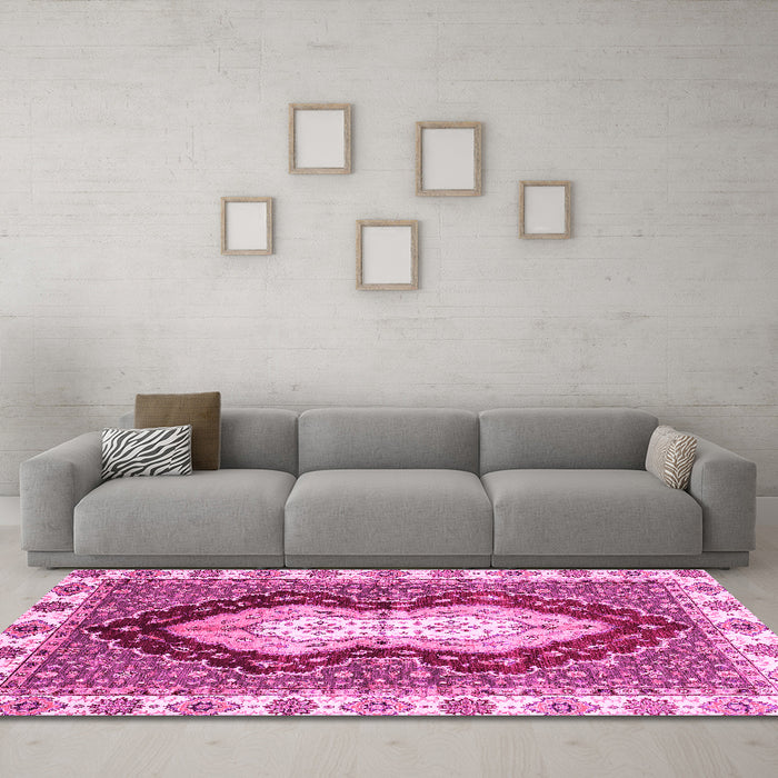Machine Washable Abstract Pink Modern Rug in a Living Room, wshabs3355pnk