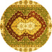 Round Abstract Yellow Modern Rug, abs3355yw