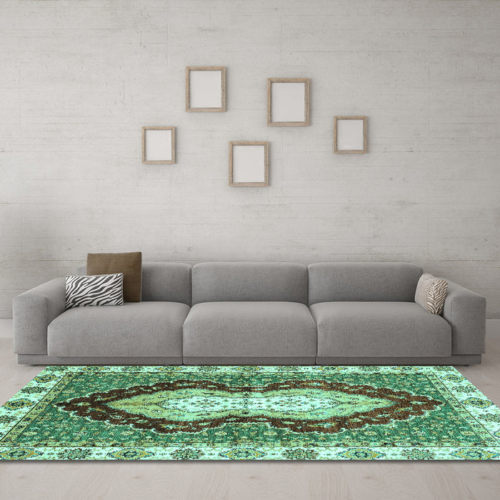 Machine Washable Abstract Turquoise Modern Area Rugs in a Living Room,, wshabs3355turq