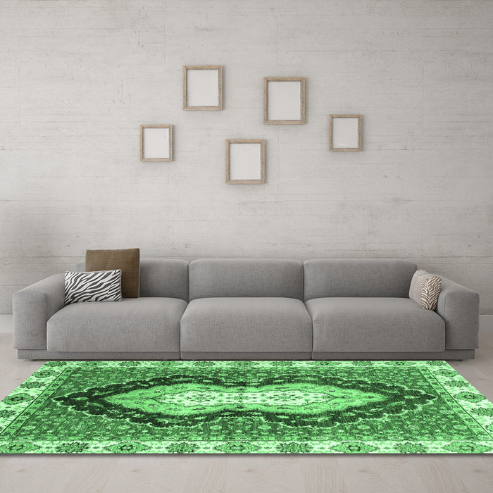 Machine Washable Abstract Emerald Green Modern Area Rugs in a Living Room,, wshabs3355emgrn