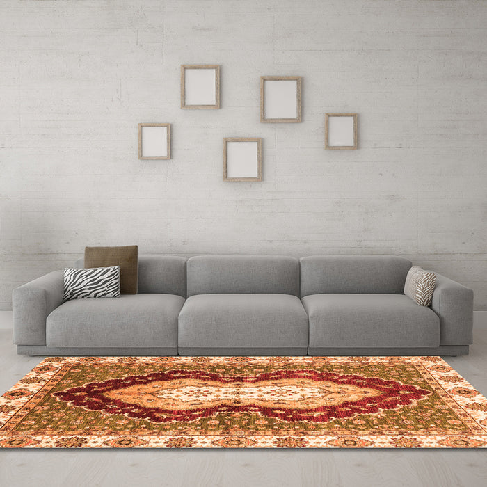 Machine Washable Abstract Orange Modern Area Rugs in a Living Room, wshabs3355org