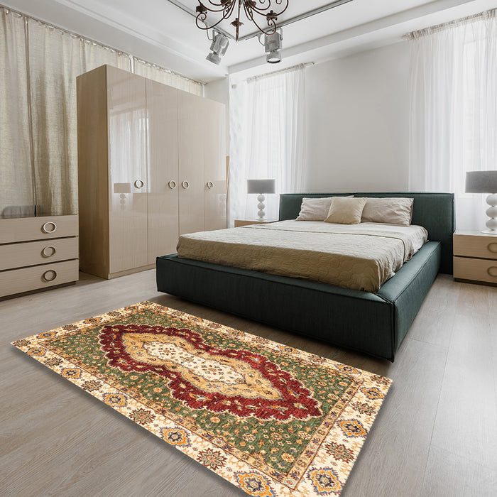 Abstract Yellow Modern Rug in a Bedroom, abs3355