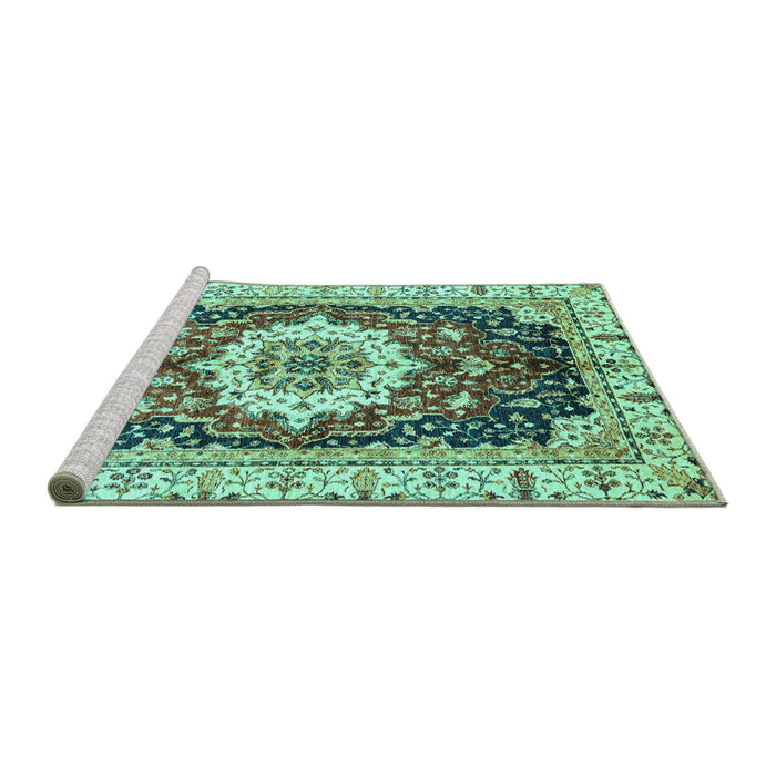 Sideview of Machine Washable Abstract Turquoise Modern Area Rugs, wshabs3356turq