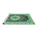 Sideview of Machine Washable Abstract Turquoise Modern Area Rugs, wshabs3356turq