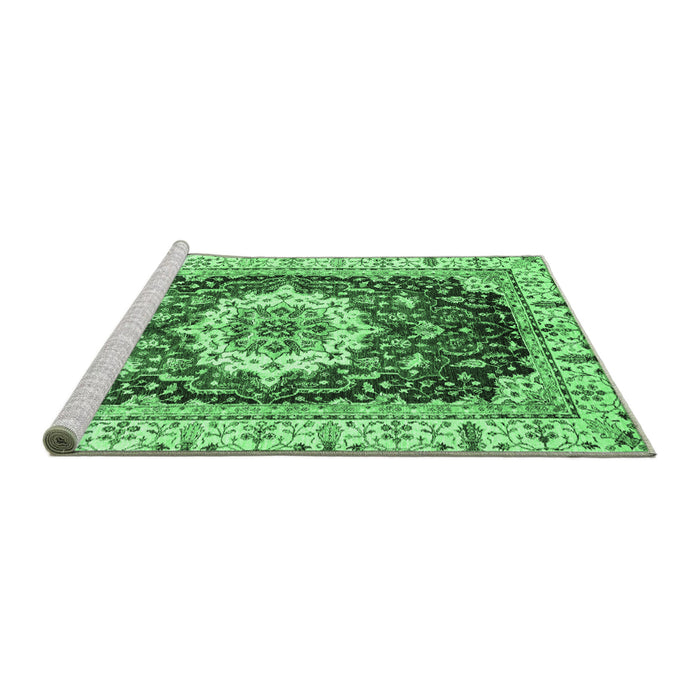 Sideview of Machine Washable Abstract Emerald Green Modern Area Rugs, wshabs3356emgrn