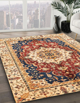 Abstract Brown Red Modern Rug in Family Room, abs3356