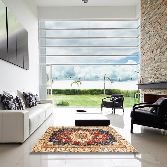 Square Abstract Brown Red Modern Rug in a Living Room, abs3356