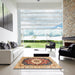 Square Abstract Brown Red Modern Rug in a Living Room, abs3356