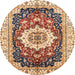 Round Machine Washable Abstract Brown Red Rug, wshabs3356