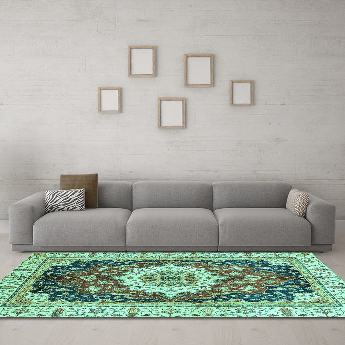 Machine Washable Abstract Turquoise Modern Area Rugs in a Living Room,, wshabs3356turq