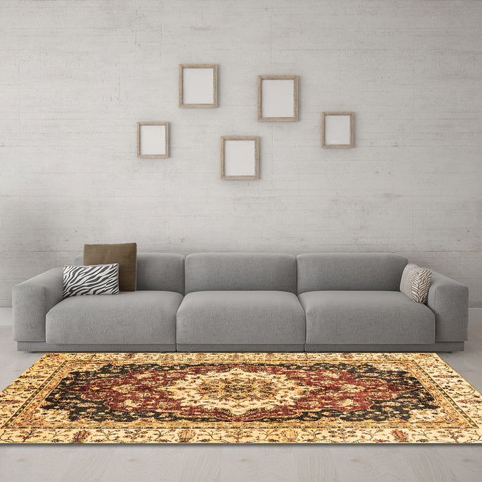 Machine Washable Abstract Brown Modern Rug in a Living Room,, wshabs3356brn