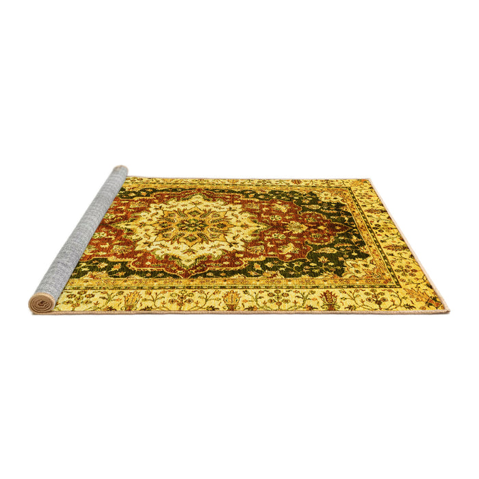 Sideview of Machine Washable Abstract Yellow Modern Rug, wshabs3356yw