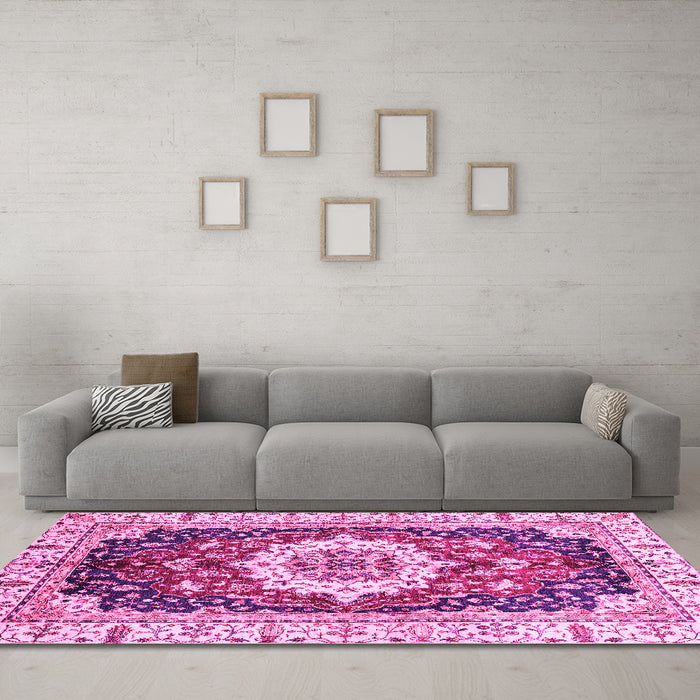 Machine Washable Abstract Pink Modern Rug in a Living Room, wshabs3356pnk