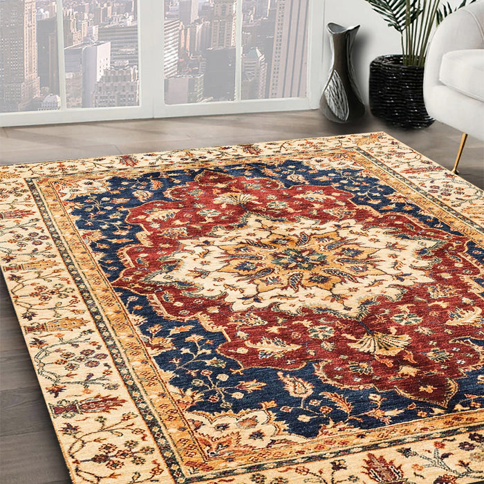 Machine Washable Abstract Brown Red Rug in a Family Room, wshabs3356