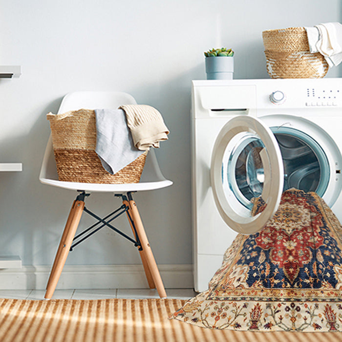 Machine Washable Abstract Brown Red Rug in a Washing Machine, wshabs3356