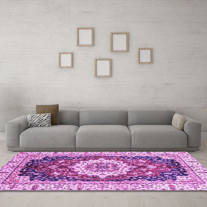 Machine Washable Abstract Purple Modern Area Rugs in a Living Room, wshabs3356pur