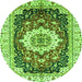 Round Machine Washable Abstract Green Modern Area Rugs, wshabs3356grn