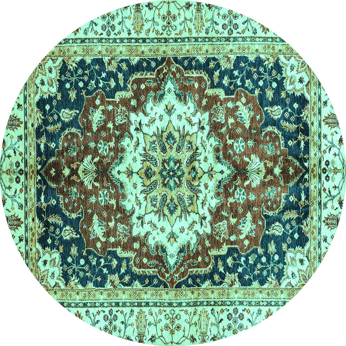 Round Machine Washable Abstract Turquoise Modern Area Rugs, wshabs3356turq