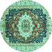 Round Machine Washable Abstract Turquoise Modern Area Rugs, wshabs3356turq