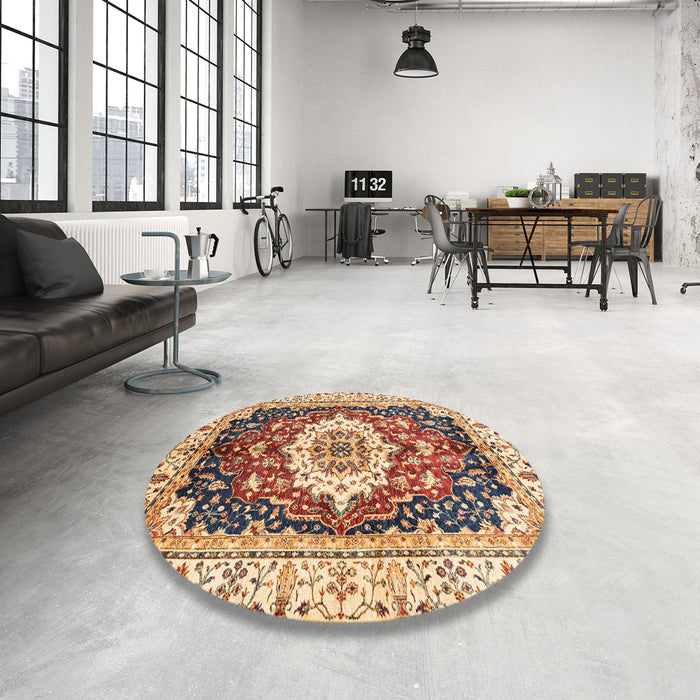 Round Machine Washable Abstract Brown Red Rug in a Office, wshabs3356