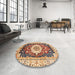 Round Machine Washable Abstract Brown Red Rug in a Office, wshabs3356