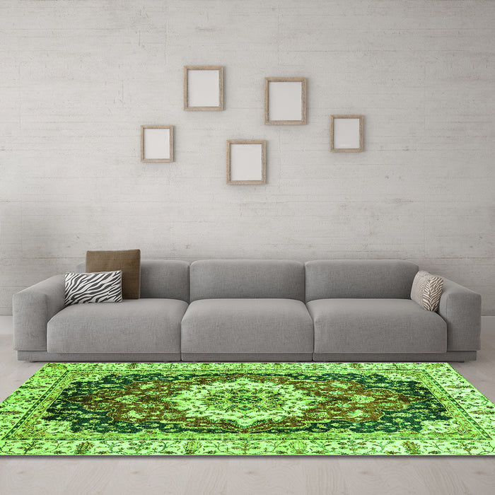 Machine Washable Abstract Green Modern Area Rugs in a Living Room,, wshabs3356grn