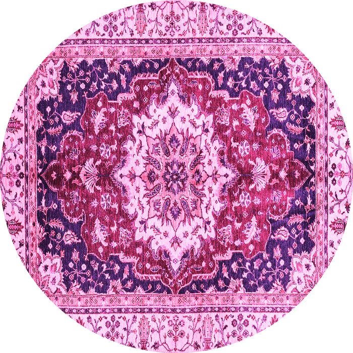 Round Machine Washable Abstract Pink Modern Rug, wshabs3356pnk
