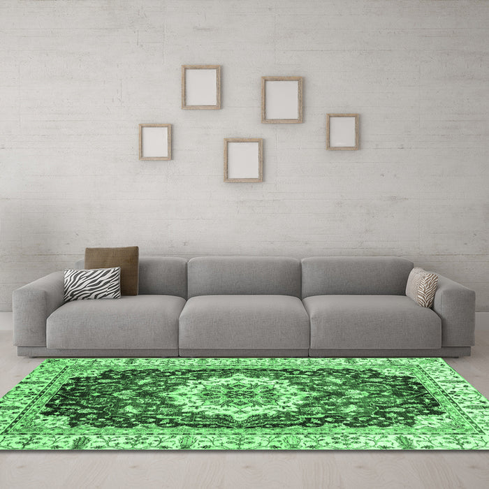 Machine Washable Abstract Emerald Green Modern Area Rugs in a Living Room,, wshabs3356emgrn