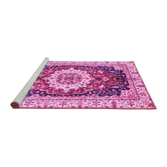 Sideview of Machine Washable Abstract Pink Modern Rug, wshabs3356pnk