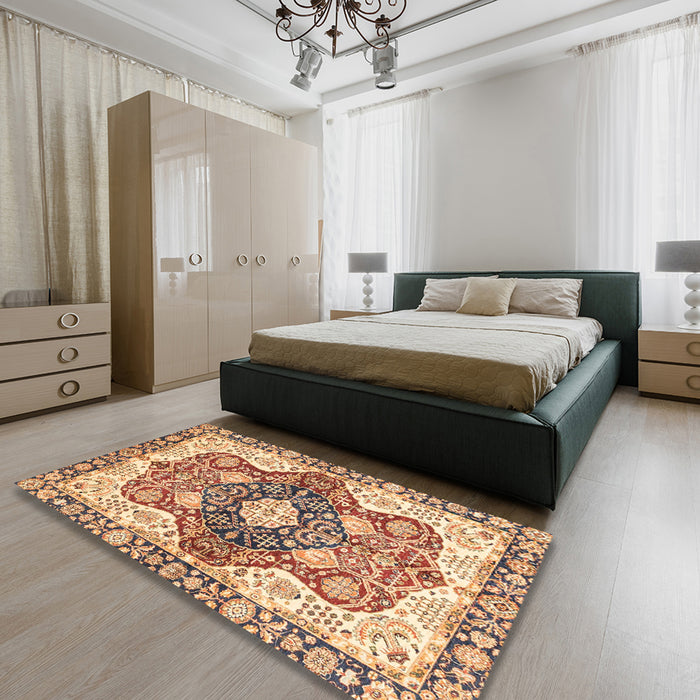 Machine Washable Abstract Chestnut Red Rug in a Bedroom, wshabs3357