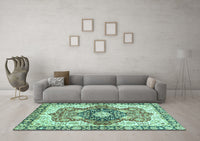 Machine Washable Abstract Turquoise Modern Rug, wshabs3357turq