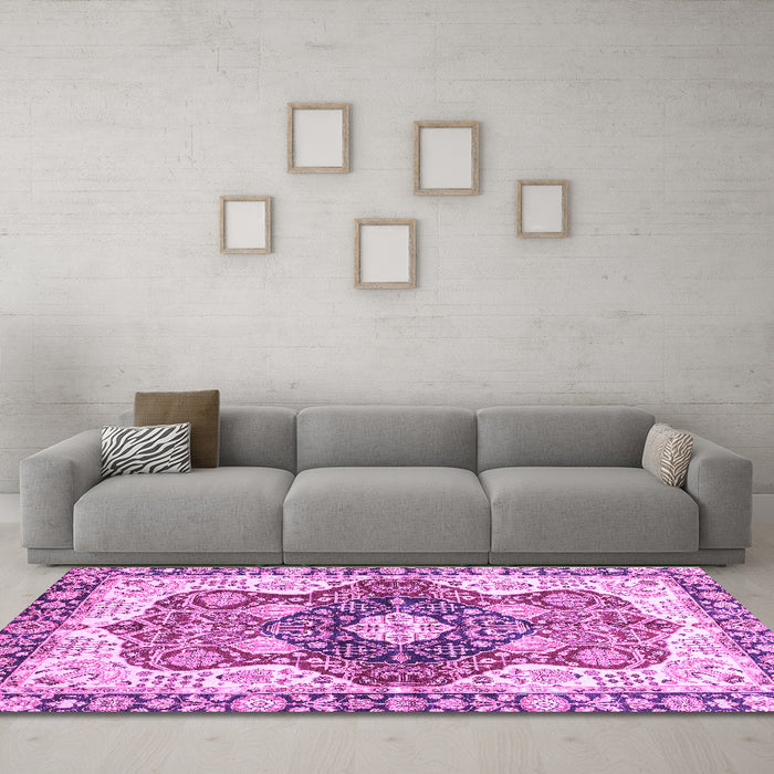 Machine Washable Abstract Purple Modern Area Rugs in a Living Room, wshabs3357pur