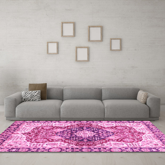 Machine Washable Abstract Pink Modern Rug in a Living Room, wshabs3357pnk