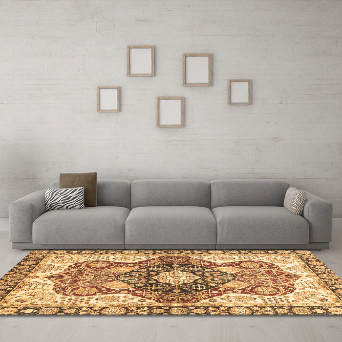 Machine Washable Abstract Brown Modern Rug in a Living Room,, wshabs3357brn