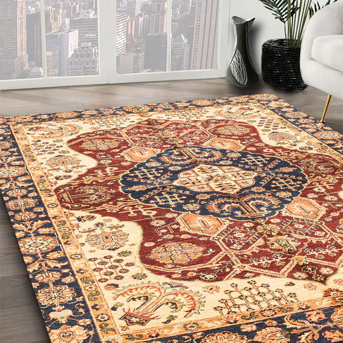 Machine Washable Abstract Chestnut Red Rug in a Family Room, wshabs3357