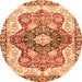 Round Machine Washable Abstract Orange Modern Area Rugs, wshabs3357org