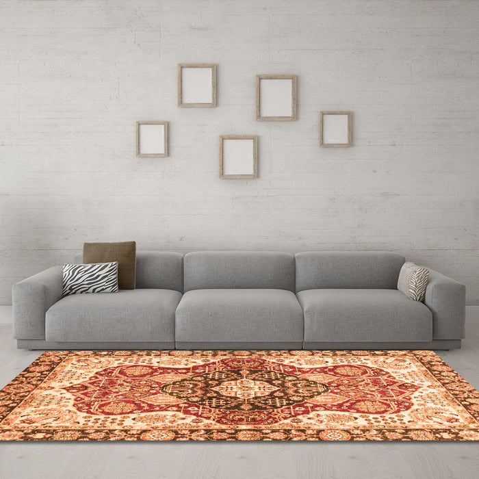 Machine Washable Abstract Orange Modern Area Rugs in a Living Room, wshabs3357org