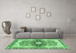 Machine Washable Abstract Emerald Green Modern Area Rugs in a Living Room,, wshabs3357emgrn