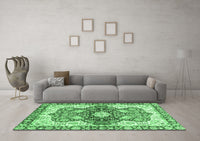 Machine Washable Abstract Emerald Green Modern Rug, wshabs3357emgrn