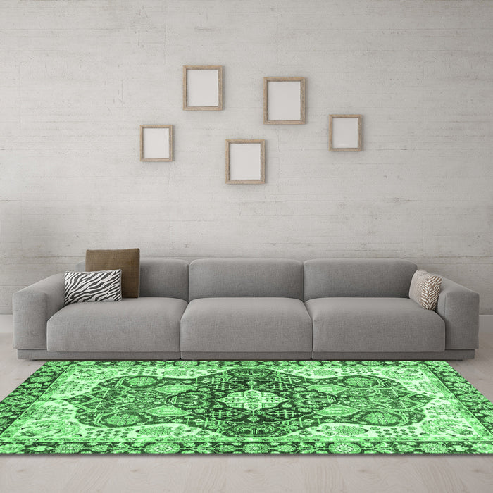 Machine Washable Abstract Emerald Green Modern Area Rugs in a Living Room,, wshabs3357emgrn