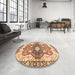 Round Machine Washable Abstract Chestnut Red Rug in a Office, wshabs3357