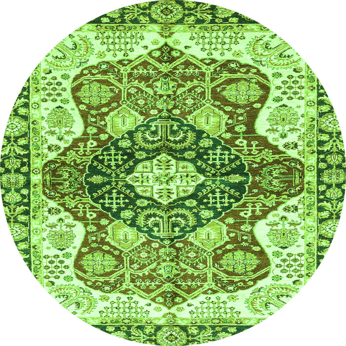 Round Machine Washable Abstract Green Modern Area Rugs, wshabs3357grn
