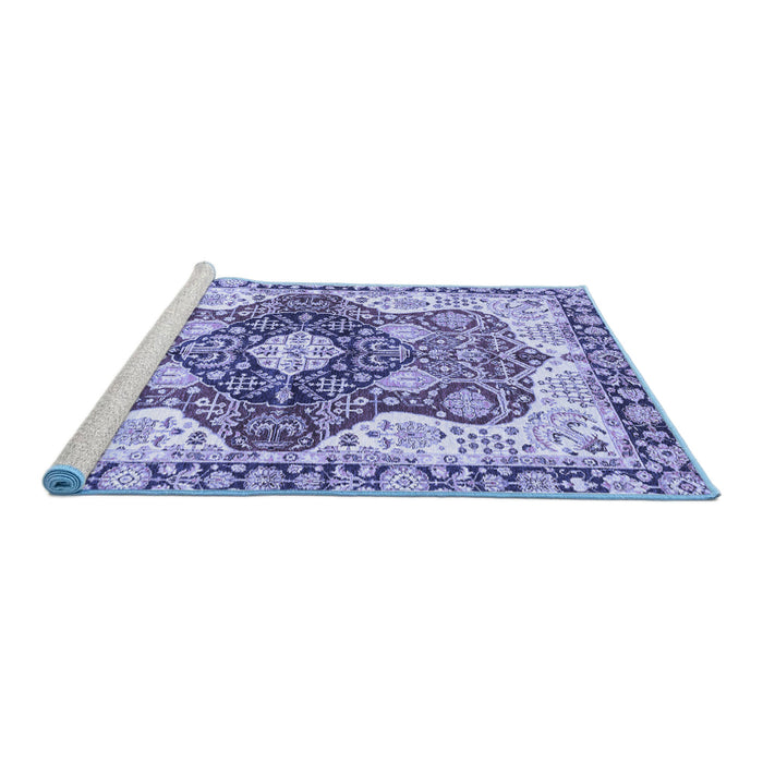 Sideview of Machine Washable Abstract Blue Modern Rug, wshabs3357blu