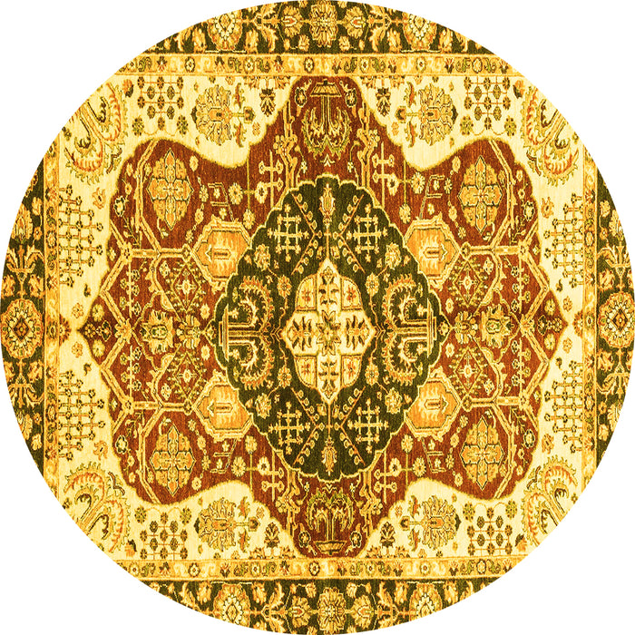 Round Machine Washable Abstract Yellow Modern Rug, wshabs3357yw