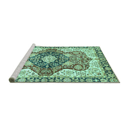 Sideview of Machine Washable Abstract Turquoise Modern Area Rugs, wshabs3357turq