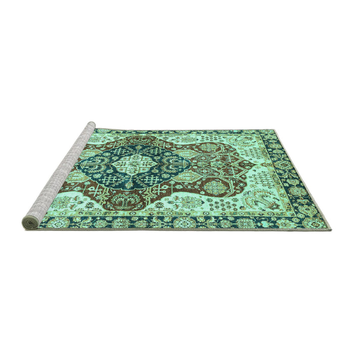 Sideview of Machine Washable Abstract Turquoise Modern Area Rugs, wshabs3357turq