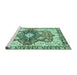 Sideview of Machine Washable Abstract Turquoise Modern Area Rugs, wshabs3357turq