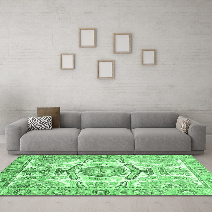 Machine Washable Abstract Emerald Green Modern Area Rugs in a Living Room,, wshabs3358emgrn