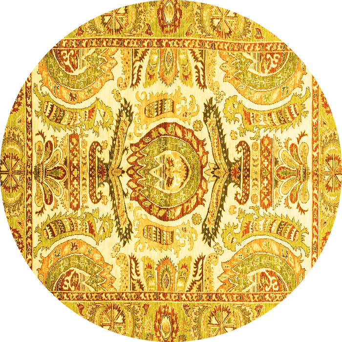 Round Abstract Yellow Modern Rug, abs3358yw